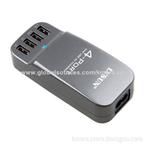 4 Independent USB Ports Charger with Optional AU/EU/US/UK Power Cord Can Charge 2 iPhone and 2 iPad